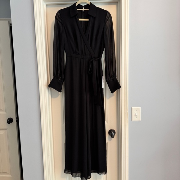 NEW Jay Godfrey 0 Black Sheer Sleeve Wide Leg Jumpsuit ~ Classic Capsule - Picture 1 of 9